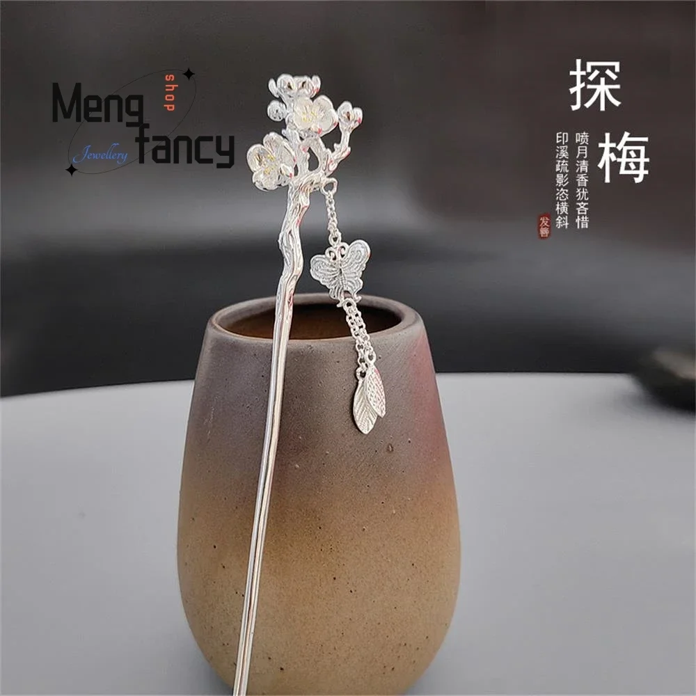 Female Ancient Style Tassel Plum Blossom Hanfu Plate Hair Silver-plated Hairpin Exquisite High-grade Luxury Fashion Fine Jewelry image 2