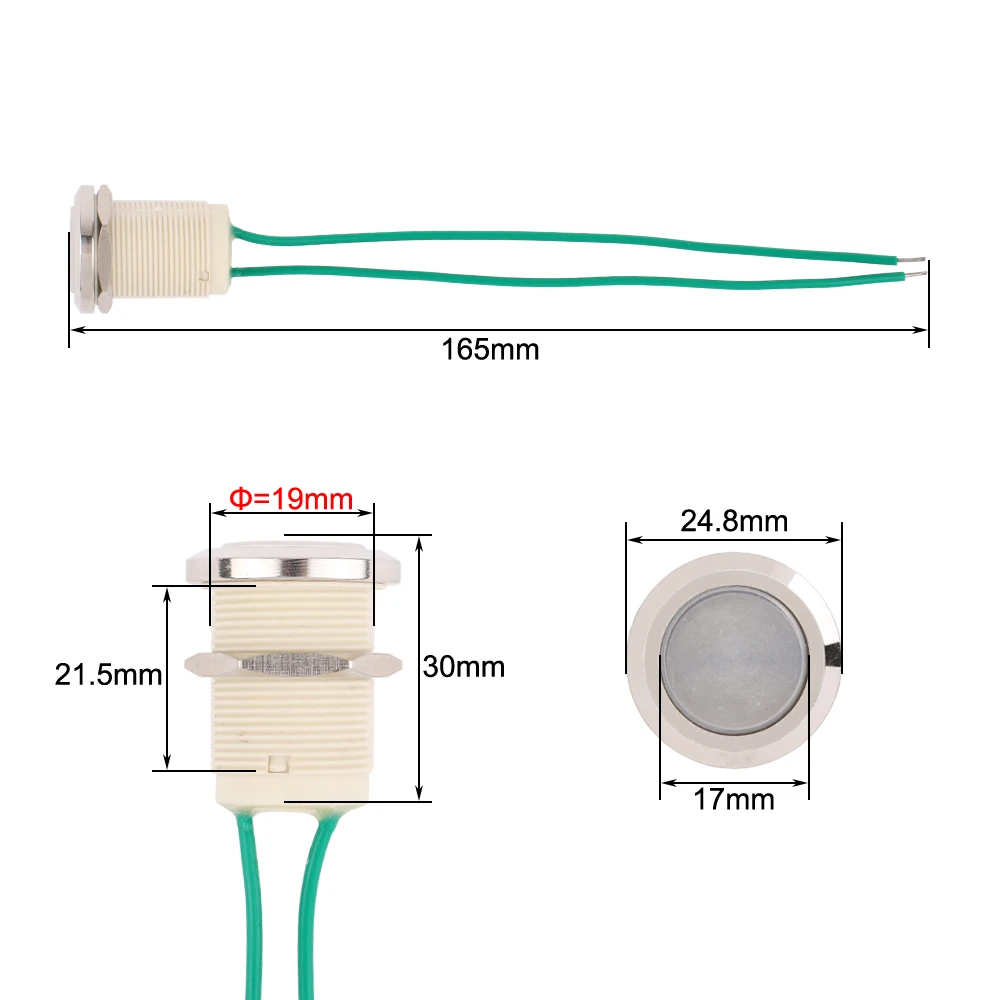 19MM Glue injection Waterproof Plastic Push Button Switch With 2 Wires Switch Momentary Reset Latching fixed locking NO LED