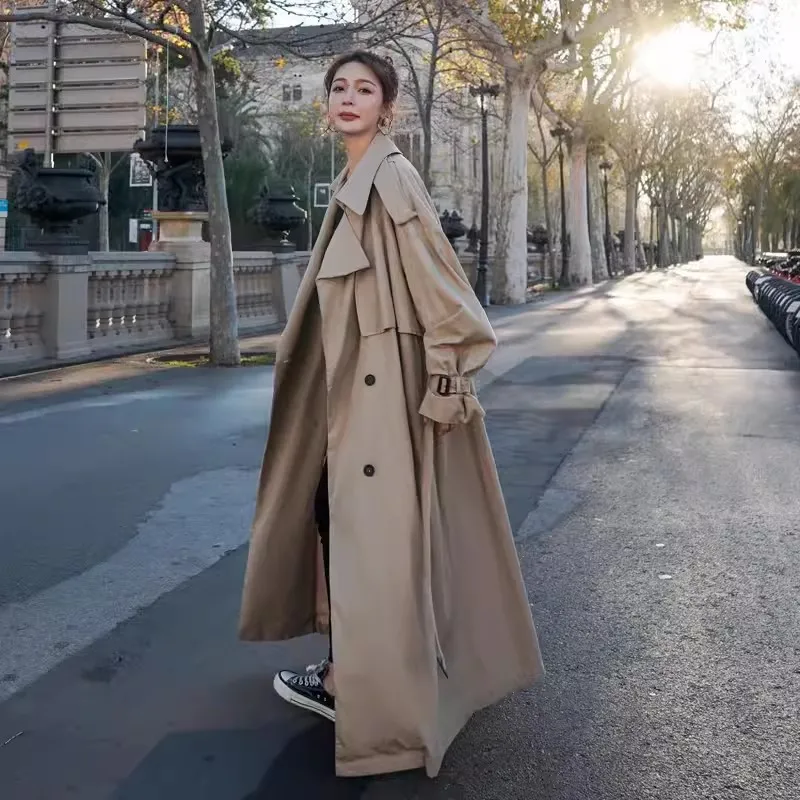 Women X-Long lengthen Windbreaker British Oversize Loose Boyfriend Academy Over Knee Coat Outerwear Cloak For Spring Autumn