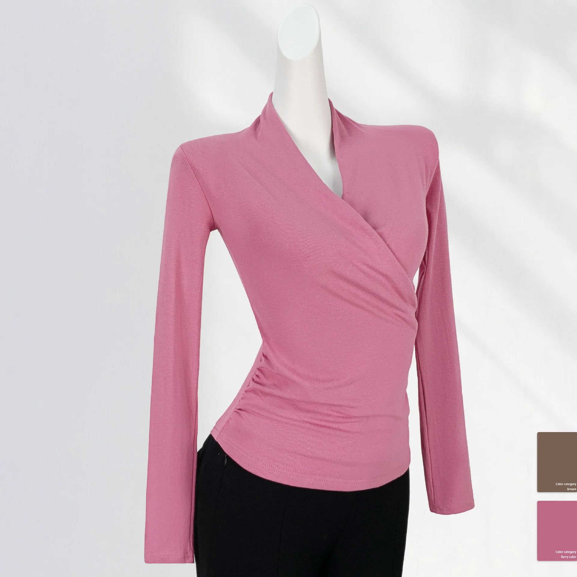 Combed Cotton Cross V Neck Long Sleeved Bottoming Shirt Long Sleeved Tops Women Spring Elegant Wind Slim Inner T Shirt