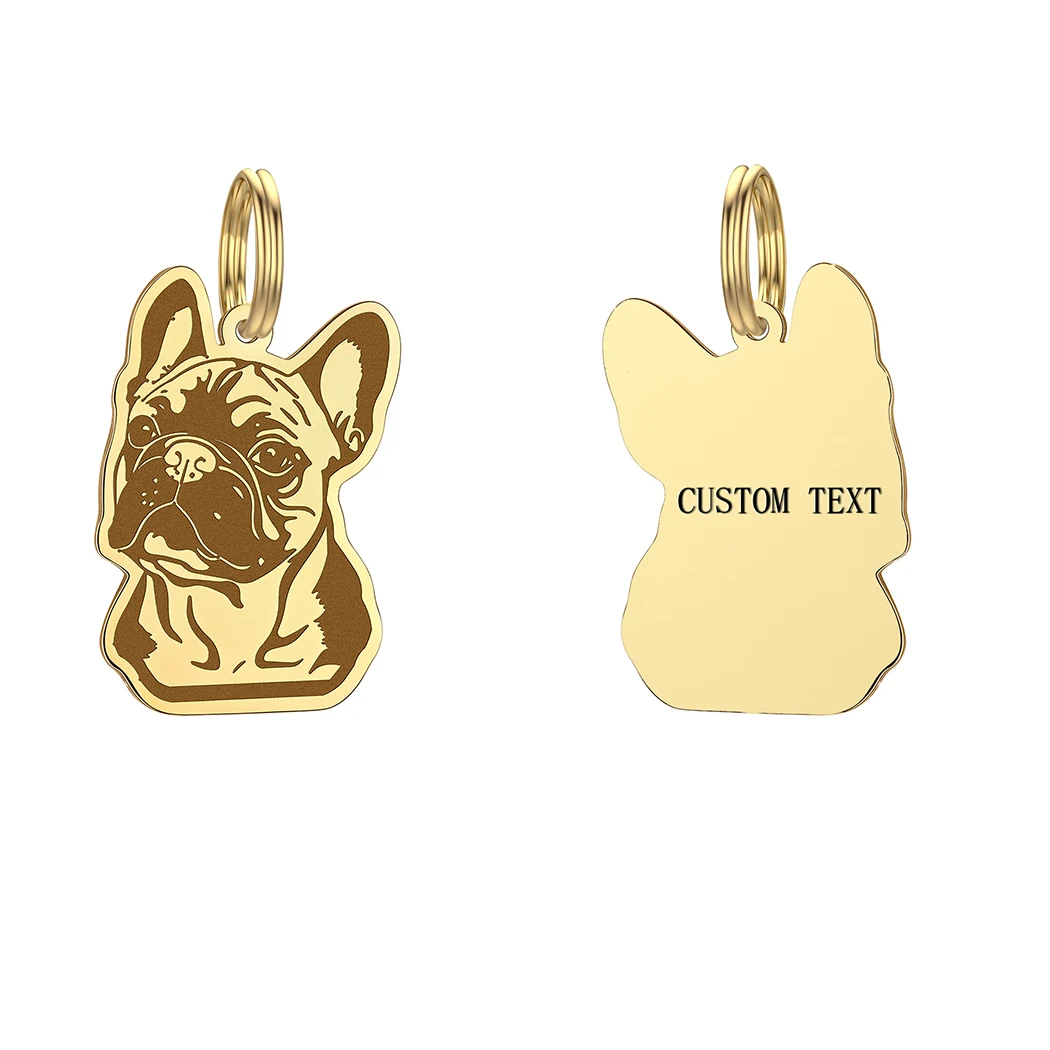 Personalized French Bulldog ID Tag Collar Custom Engraved Stainless Steel Keychains Nameplate Phone