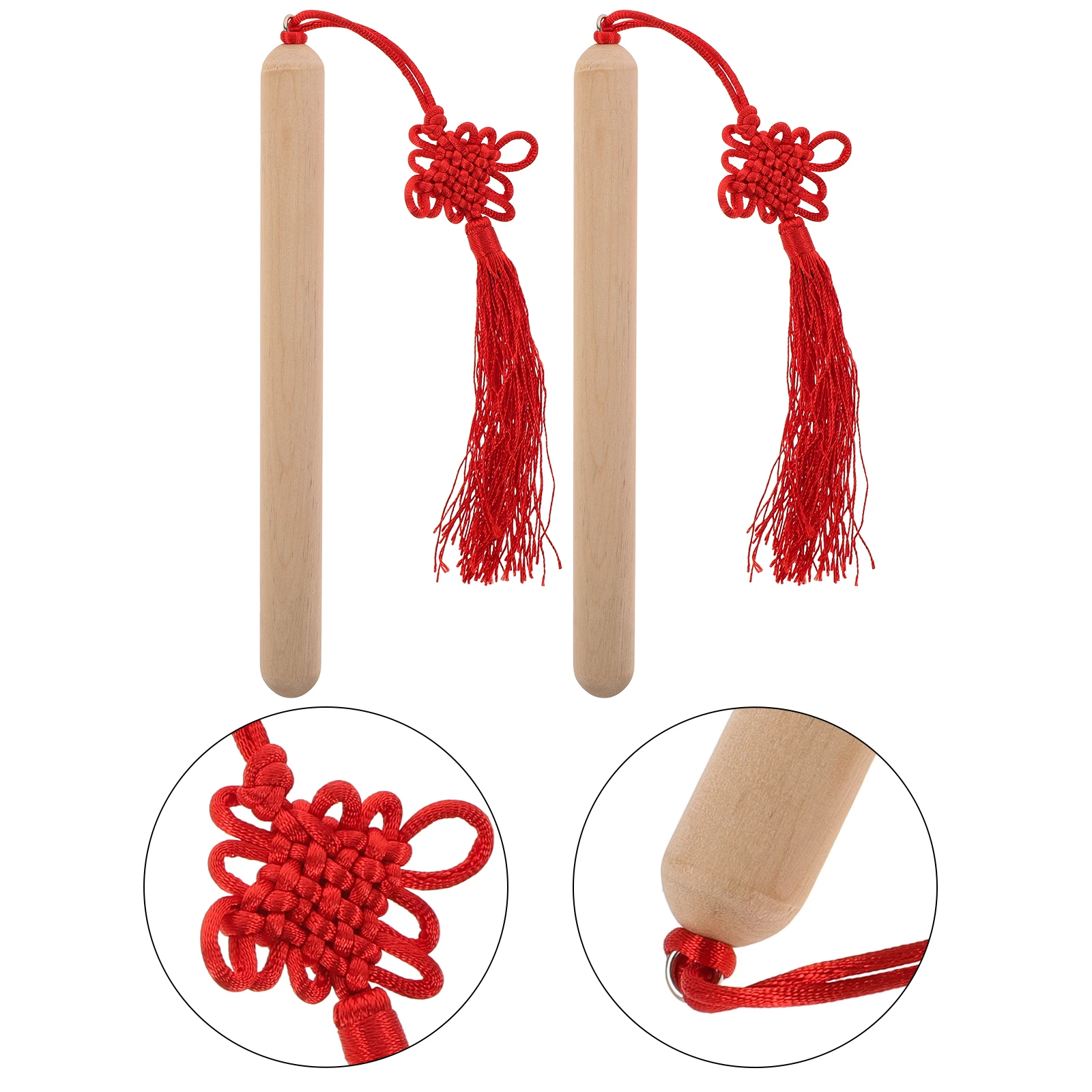 

2 Pcs Wooden Music Stick Chinese Knot Tassel Sticks Baby Musical Instruments Pocket Kids Percussion Polyester Rhythm Preschool