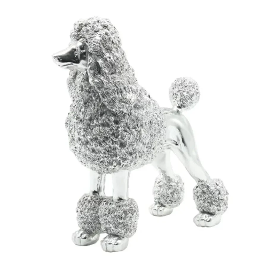

Lukitas Standing Sliver Poodle Sculpture Decor Decorative Dog Statue Animal Ornament for Garden Home Resin 10''