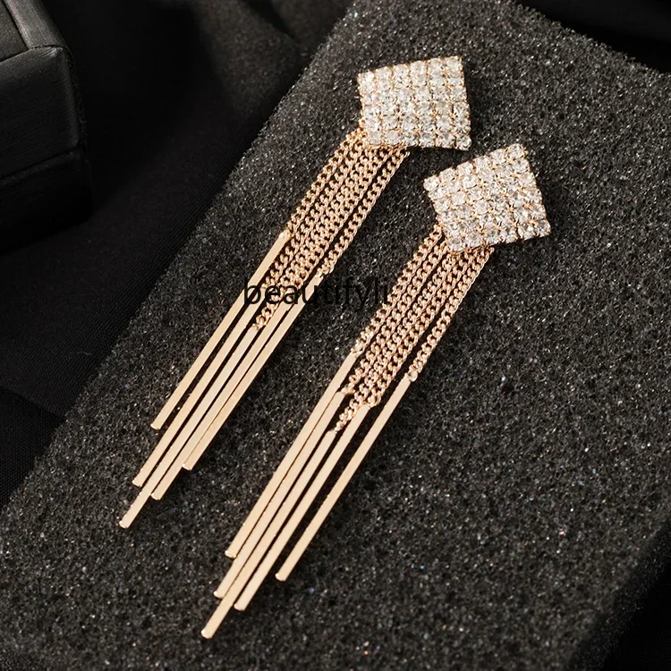 Tassel earrings, sterling silver temperament, high sense, light luxury, new models, fan earrings, round face and thin