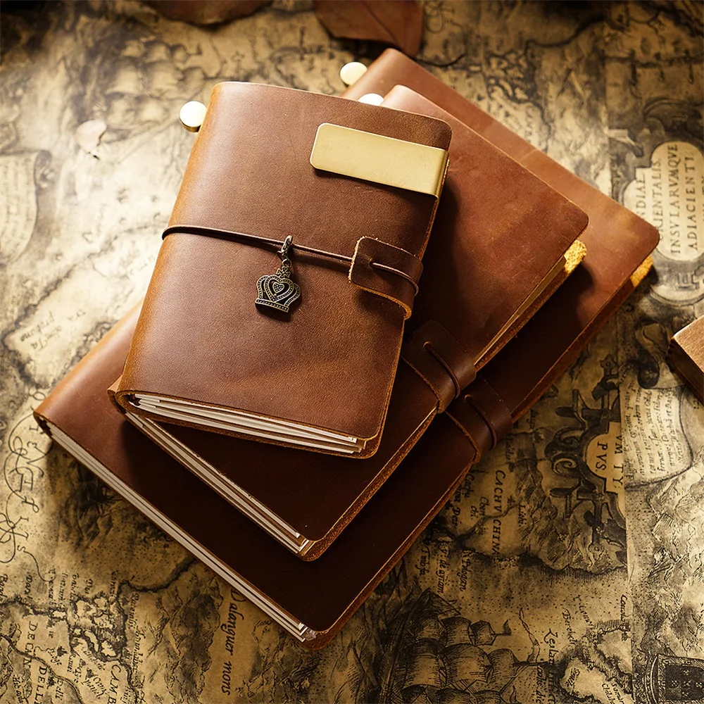 Prawdziwej skóry dziennik krawat liny Retro notesy A5 Planner linia Bullet kropkowany pusty papier notesy podróże DIY ręcznie robiony prezent