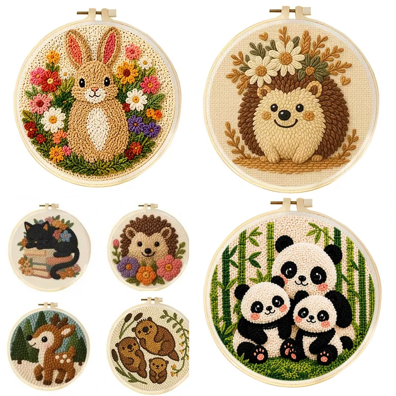 Punch Needle Embroidery Starter Kit DIY Sewing Craft Set Punch Needle Embroidery Kits For Home Decor Gift 20x20cm