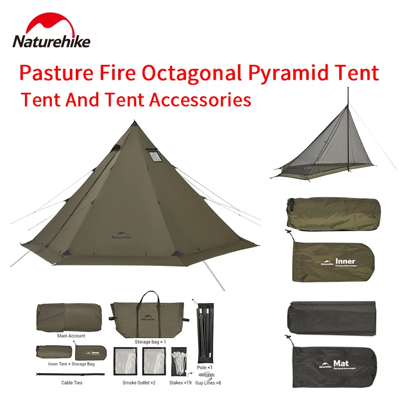 Naturehike Pasture Fire Octagonal Pyramid Tent 1Bedroom 1Hall Winter Outdoor Camping Hiking Tent And Tent Accessories Breathable