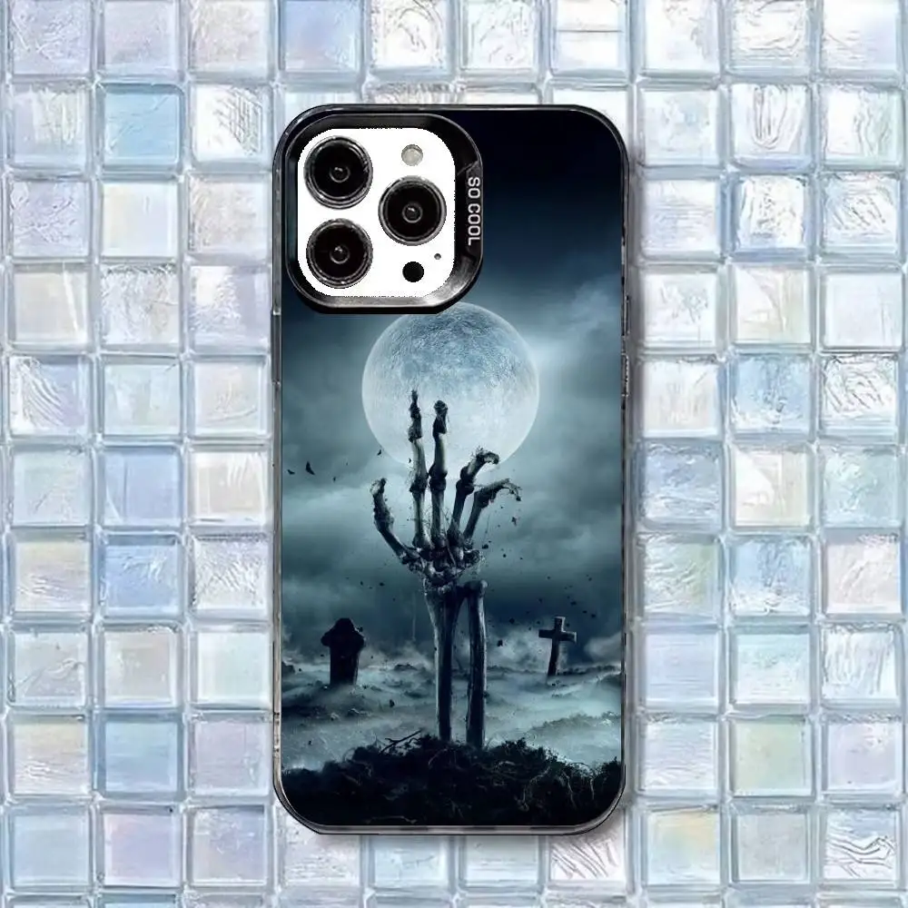 Casing Ponsel H-Halloween Thriller Skeleton untuk iPhone17,16,15,14,13,12,11 Plus,Pro Max Putih Matte Anti Benturan