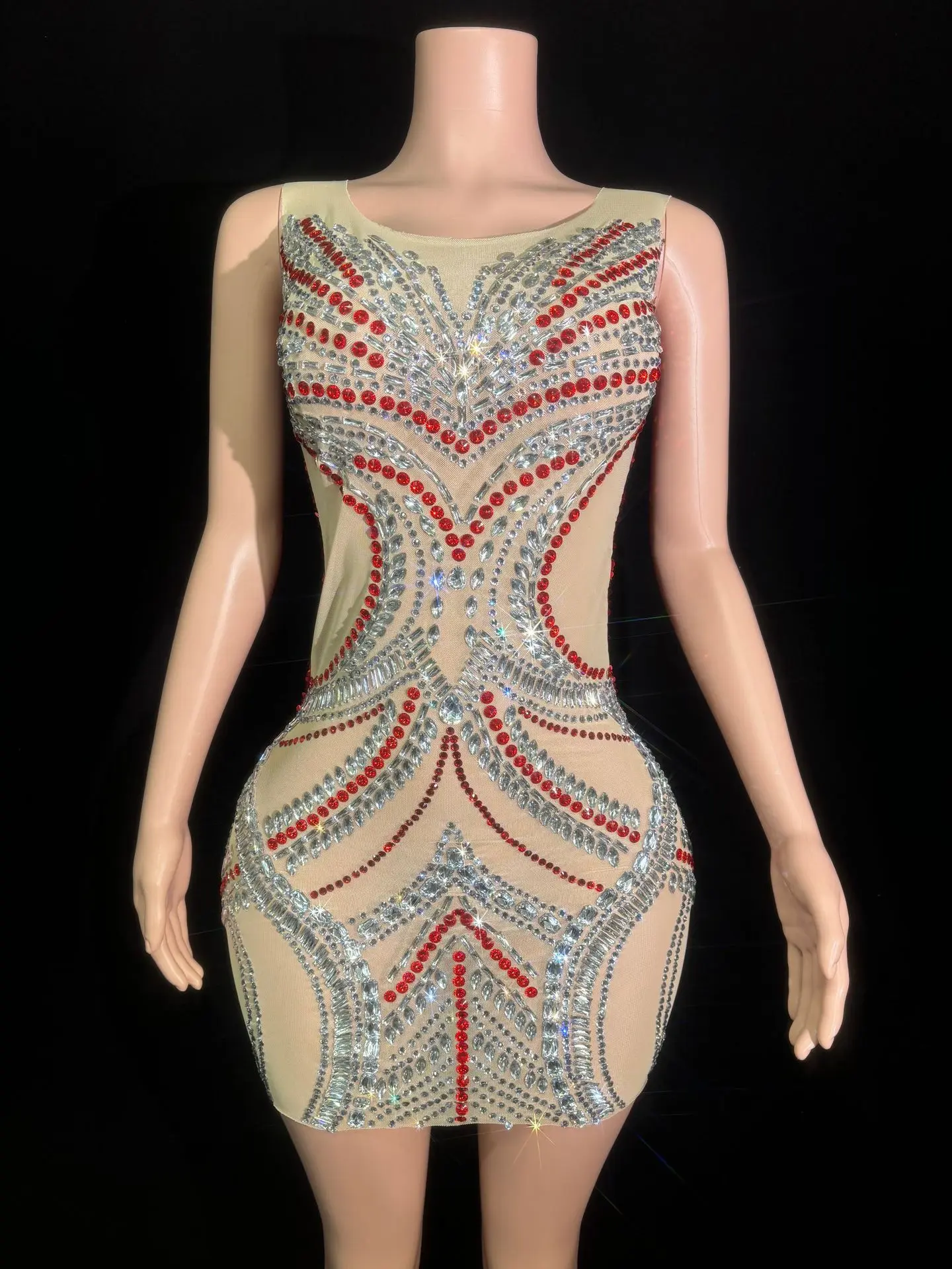 

New women's fashion heavy duty personalized design high quality sequined net sheer back lace high waisted dress