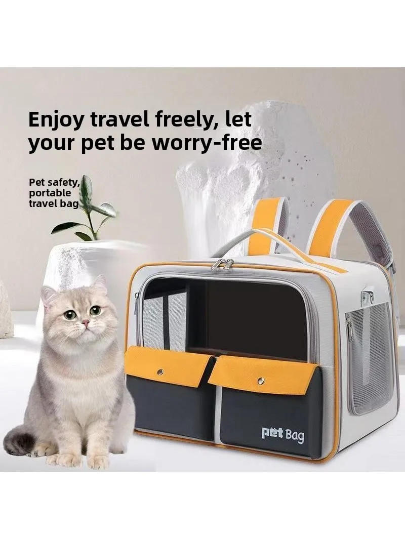 

Outdoor Pet Bag with Detachable Handle Double Shoulder Breathable Large Capacity Dog And Carrier with Universal Wheels