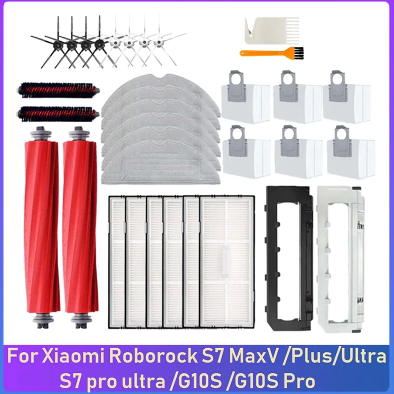 

34PCS Replacement Accessories For Xiaomi Roborock S7 Maxv /Plus/Ultra /S7 Pro Ultra /G10S /G10S Pro Robot Vacuum Cleaner