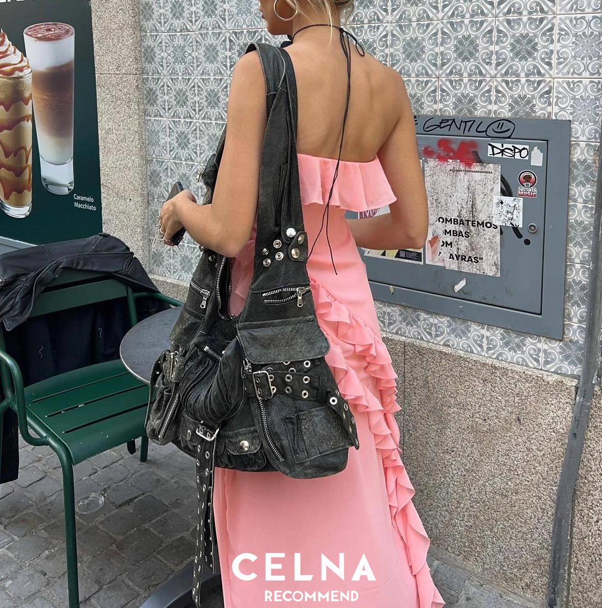 Imagem -05 - Bolsa Feminina de Couro com um Ombro Bolsos Duplos da Moda Retalhos Bolsas Axilas Rebite Nova Moda Feminina 2023