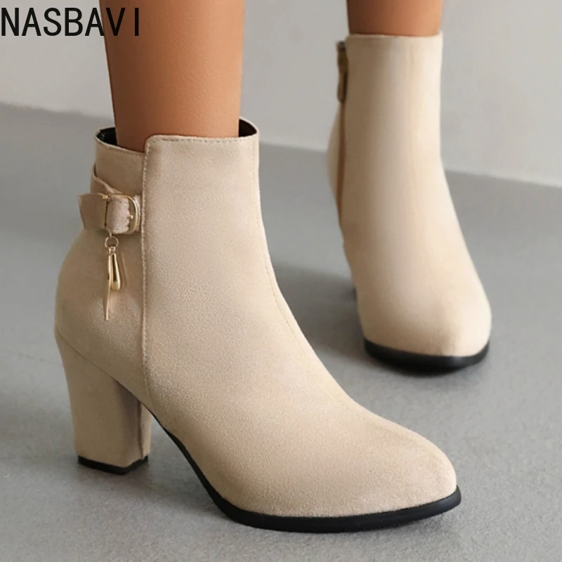 

Suede Leather Women's Ankle Boots Elegant Beige Black Brown Short Boot Autumn Winter Spring Footwear Shoes 2026 Classic