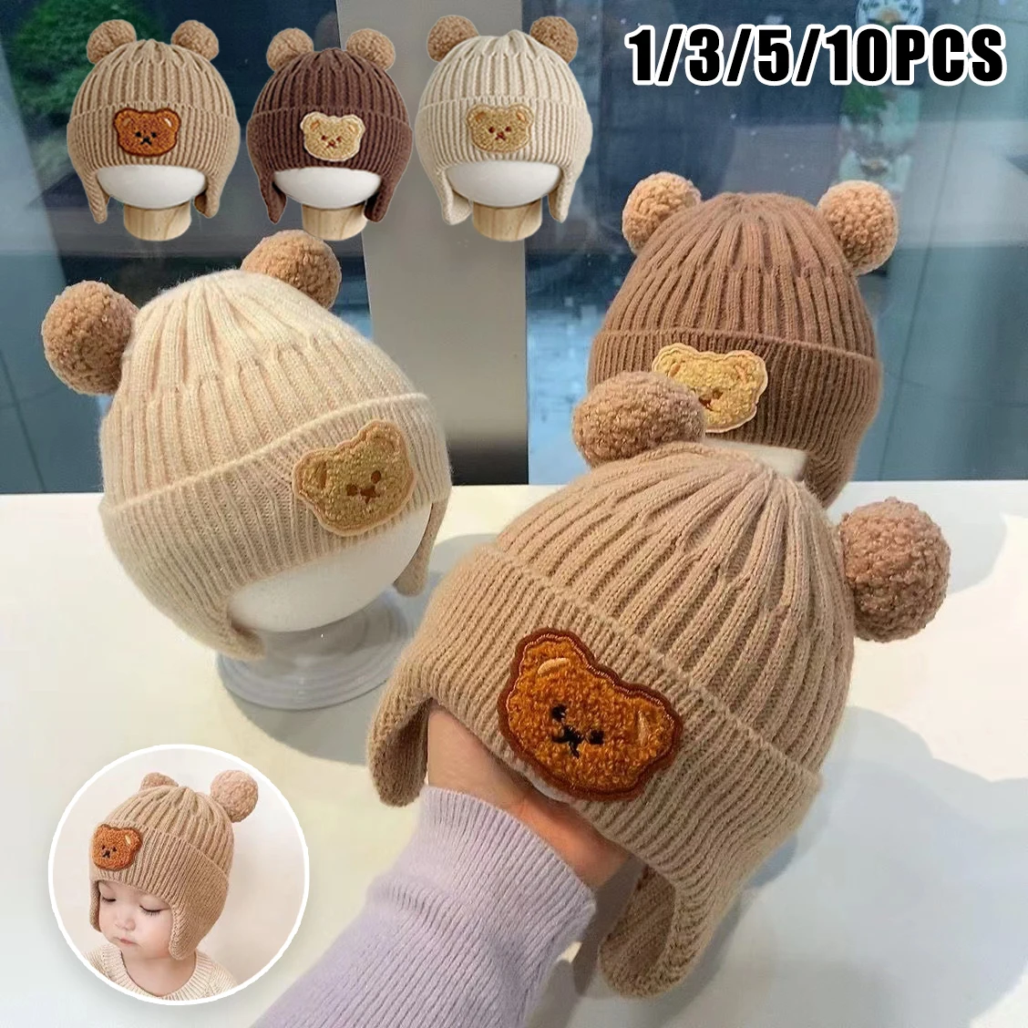 

Unisex Baby Winter Bear Hat Knit Thermal Ear Flap Cap Cozy Infant Toddler Boy Girl Cute Christmas Gift