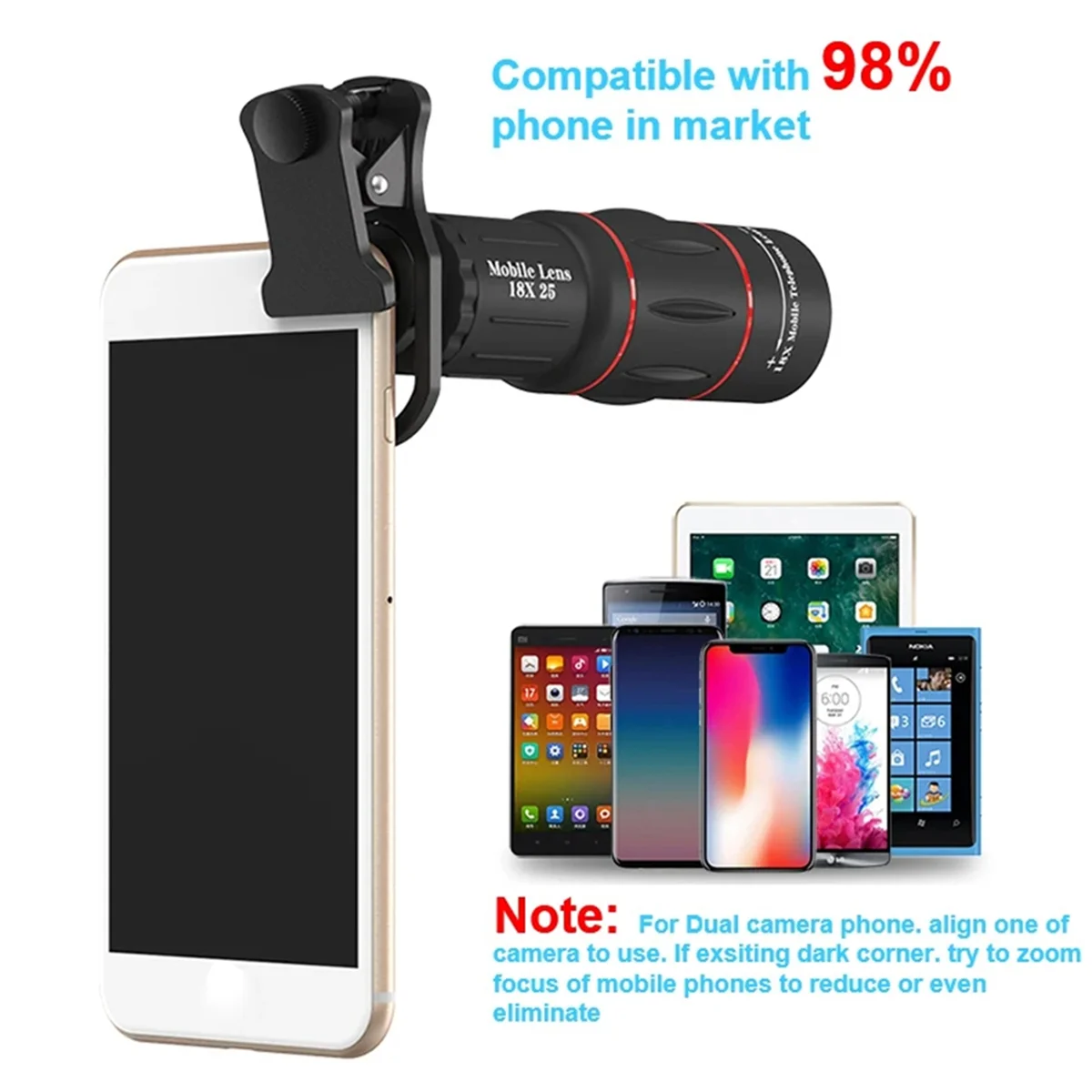 18x Outdoor Travel Concert HD Portable Mobile Phone Telephoto External Lens Photography Small Monocular Telescope A