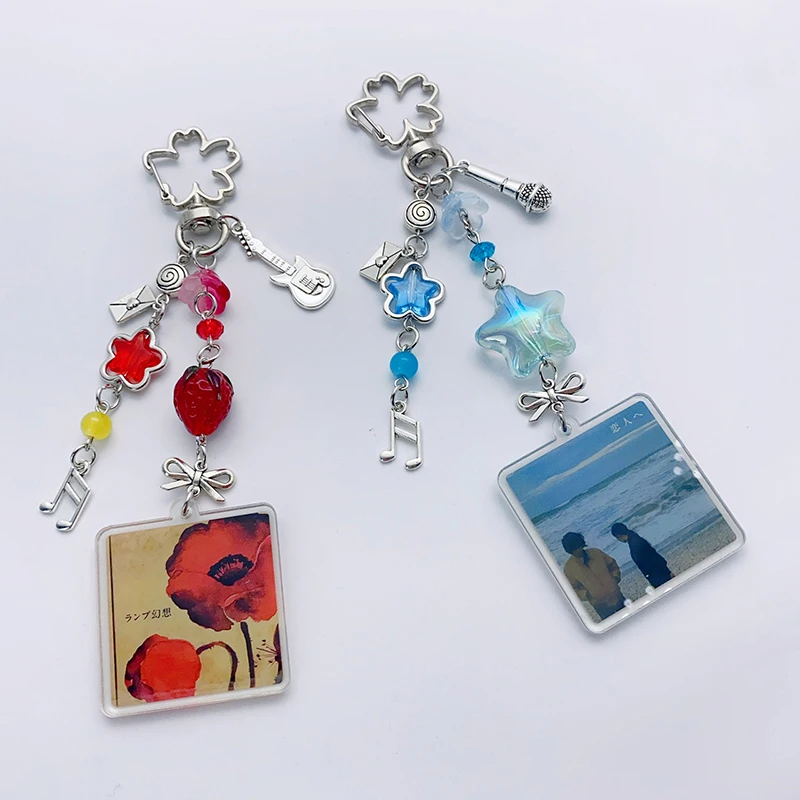 Y2K Lovers Lamp Inspired Keychain Fashion Acrylic Album Keyring Bag Pendant Key Hanging Decoration Couple Friend Gifts