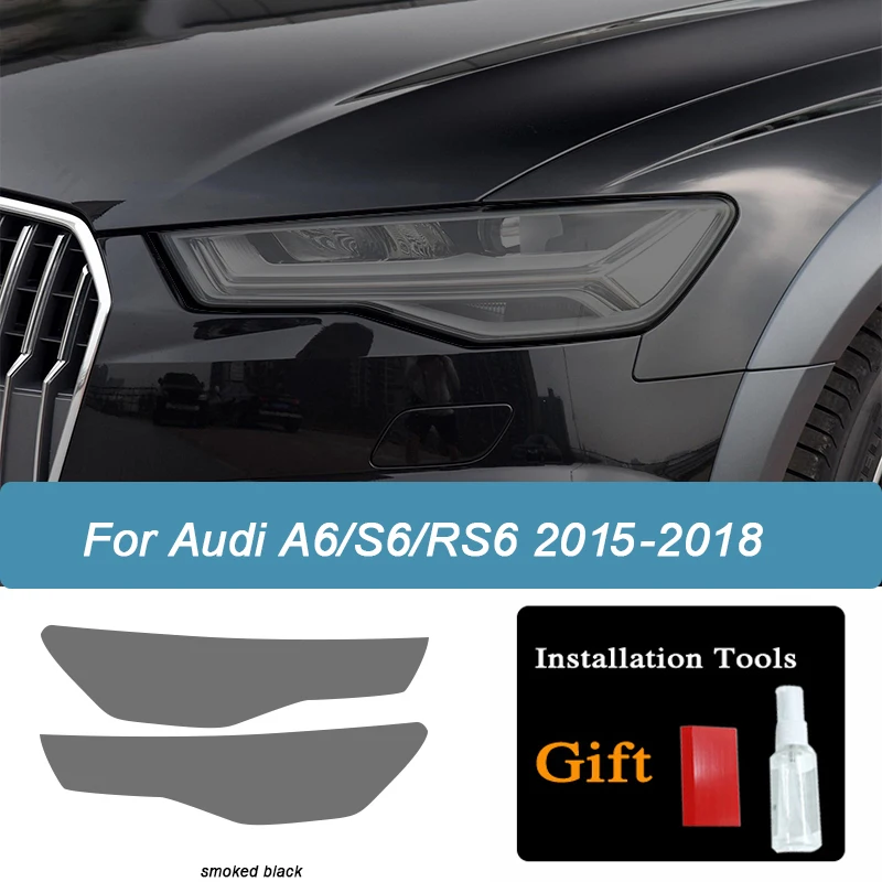 2 Pcs Car Headlight Protective Film Smoked Black Tint Wrap Vinyl Transparent TPU Sticker For Audi A6 C7 4G S6 RS6 2012-2018 view 6