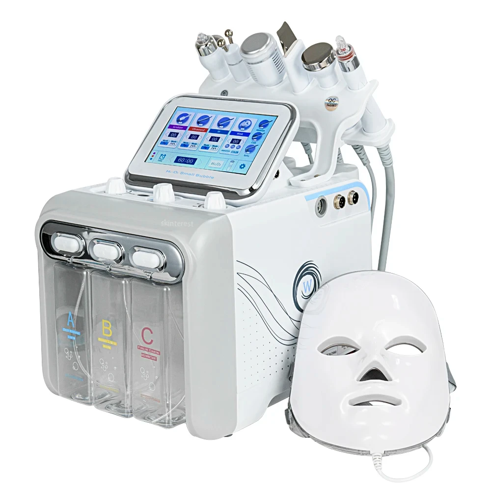 New Arrival! Multifunction skin care device 7 in 1 anti aging small bubble H2O2 hydrogen oxygen jet beauty machine with Led Mask