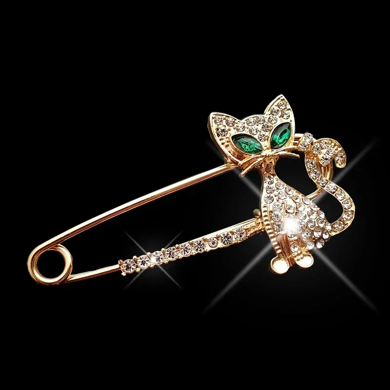 Large Safety Pin Up Jewelry for Women Alloy Crytal Lovely Cats Clips Girl Rhinestones Brooch Fashion Cute Kitty Jewelry B-29