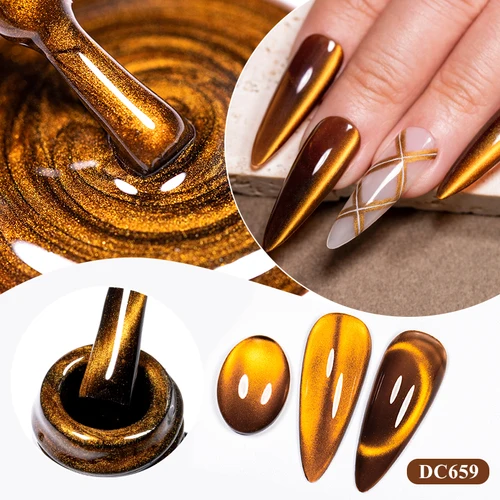 Imagen 2 del producto 7ml gemas doradas gato esmalte de uñas de Gel magnético semipermanente barniz de Gel de ojo de gato remojo Nail Art UV LED manicura DIY