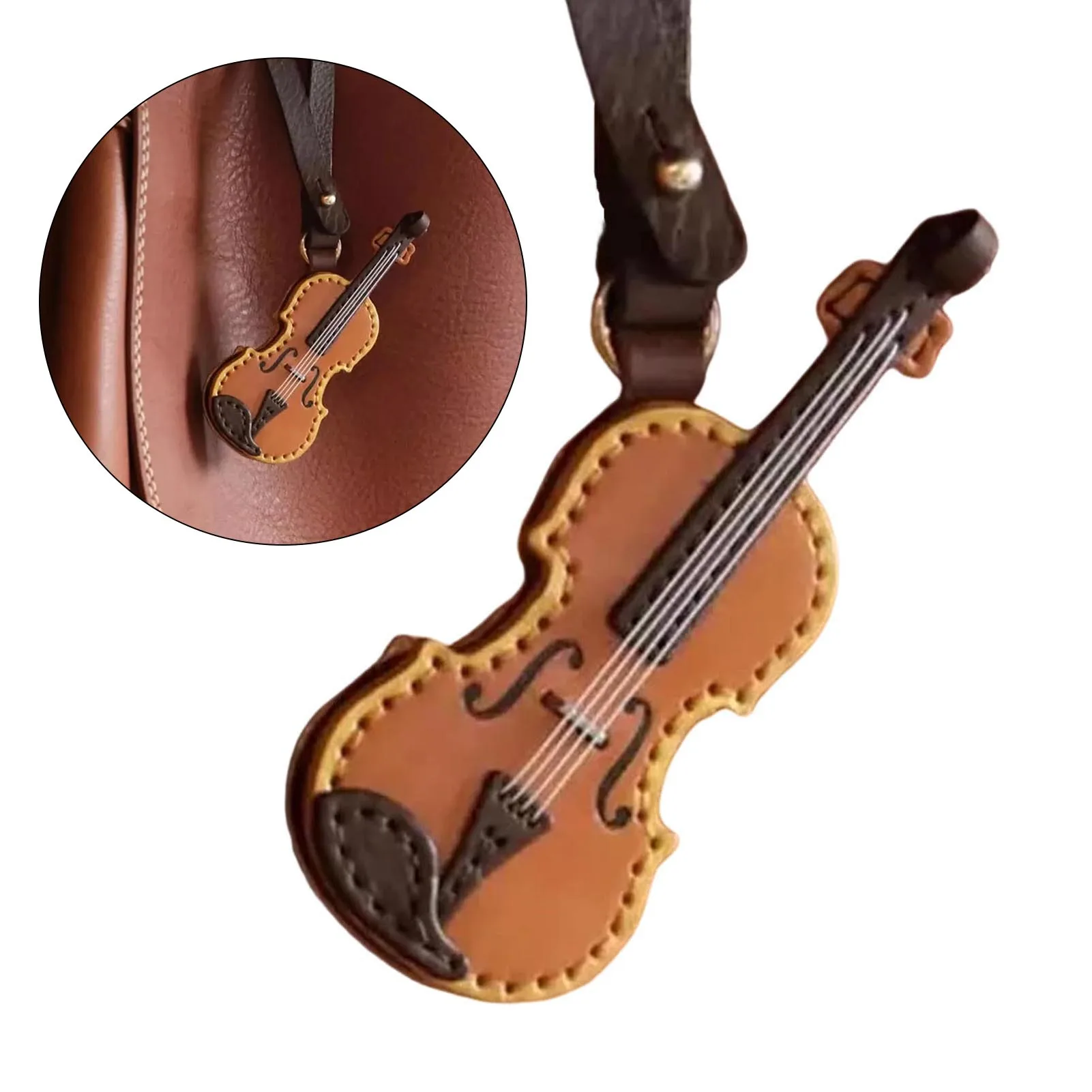 Kreativer Schlüsselanhänger aus PU-Leder für Gitarre und Violine, niedlicher Instrumenten-Schlüsselanhänger für Musikliebhaber, Anhänger, Schlüsselanhänger, Halter, Tasche, Dekoration, 4,5 x 12 cm