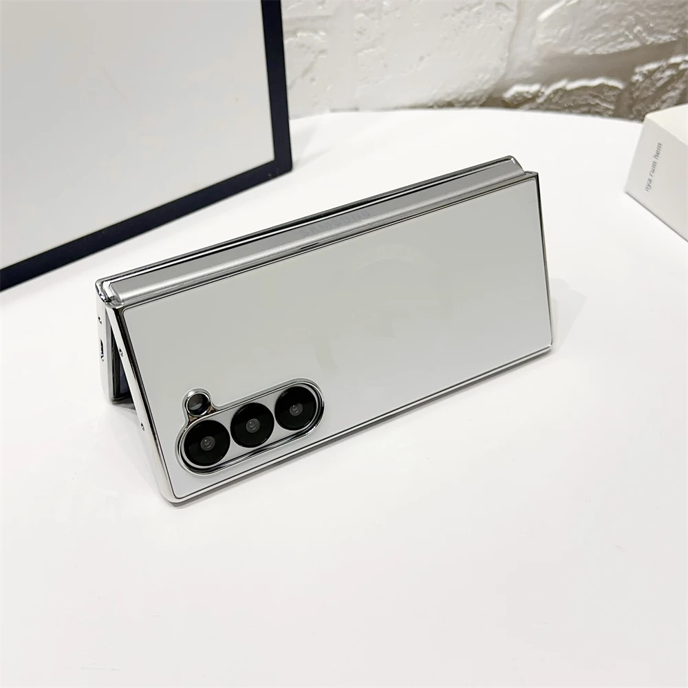 Fold7 Custodia per telefono di ricarica wireless galvanica di lusso per Samsung Galaxy Z Fold 7 3 4 5 6 per cover posteriore per telefono con placcatura magnetica