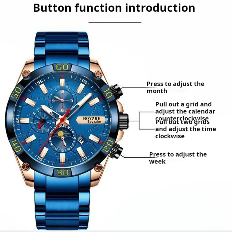 Watches Mens BOYZHE Top Brand Luxury Mechanical Watch for Men Stainless Steel Sport Waterproof Moon Phase Automatic Wristwatch