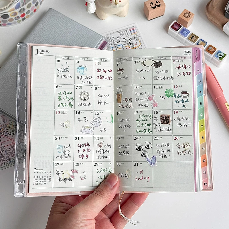 Colorful Index Leather Schedule Notebook Monthly Weekly Planner Notes Diary Notebook Portable Simple Notebook Fashion Handbooks