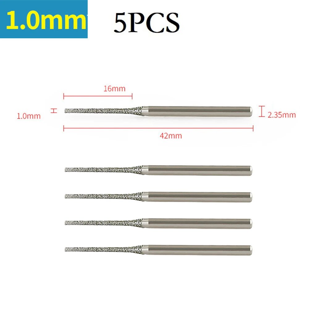5pcs 0.8/1/1.2/1.5/1.8/2/2.5mm Diamond Coated Drill Bits For Glass Jade Amber Jewelry Glass Diamond Drill Bit Power Tools