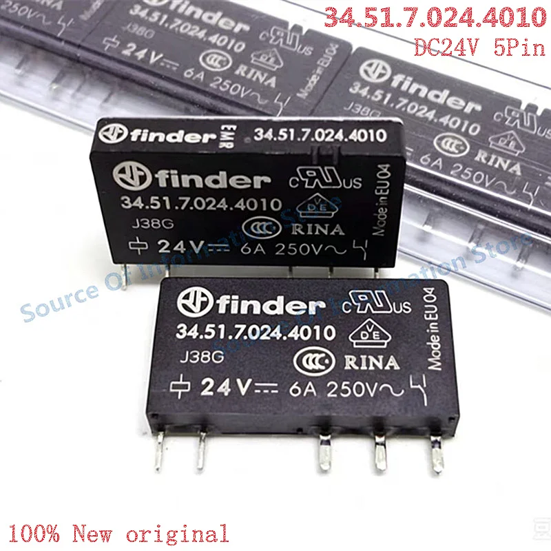 Finder 34.51.7.024.4010 Ultra Thin PCB Mount Power Relay, 24VDC Coil SPDT 6A 250VAC Industrial Automation Control Relay