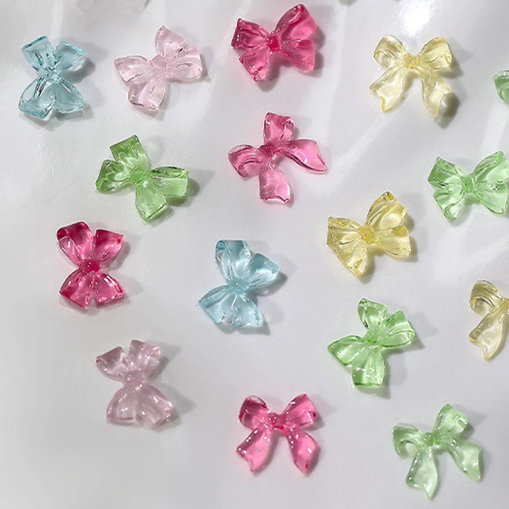 50pcs Jelly Ribbon Bows Nail Art Charm 3D Colorful Transparent Candy Color Summer Nail Decoration DIY Korea Nail Decor Parts