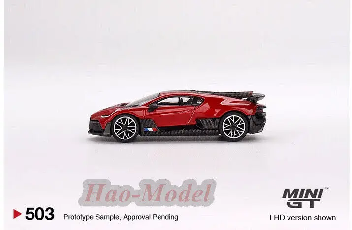 TSM MINIGT-coche modelo de aleación de Bugatti Divo para niños, juguete de simulación fundido a presión, regalos de cumpleaños para niños, colección de exhibición de Hobby, rojo, 1/64