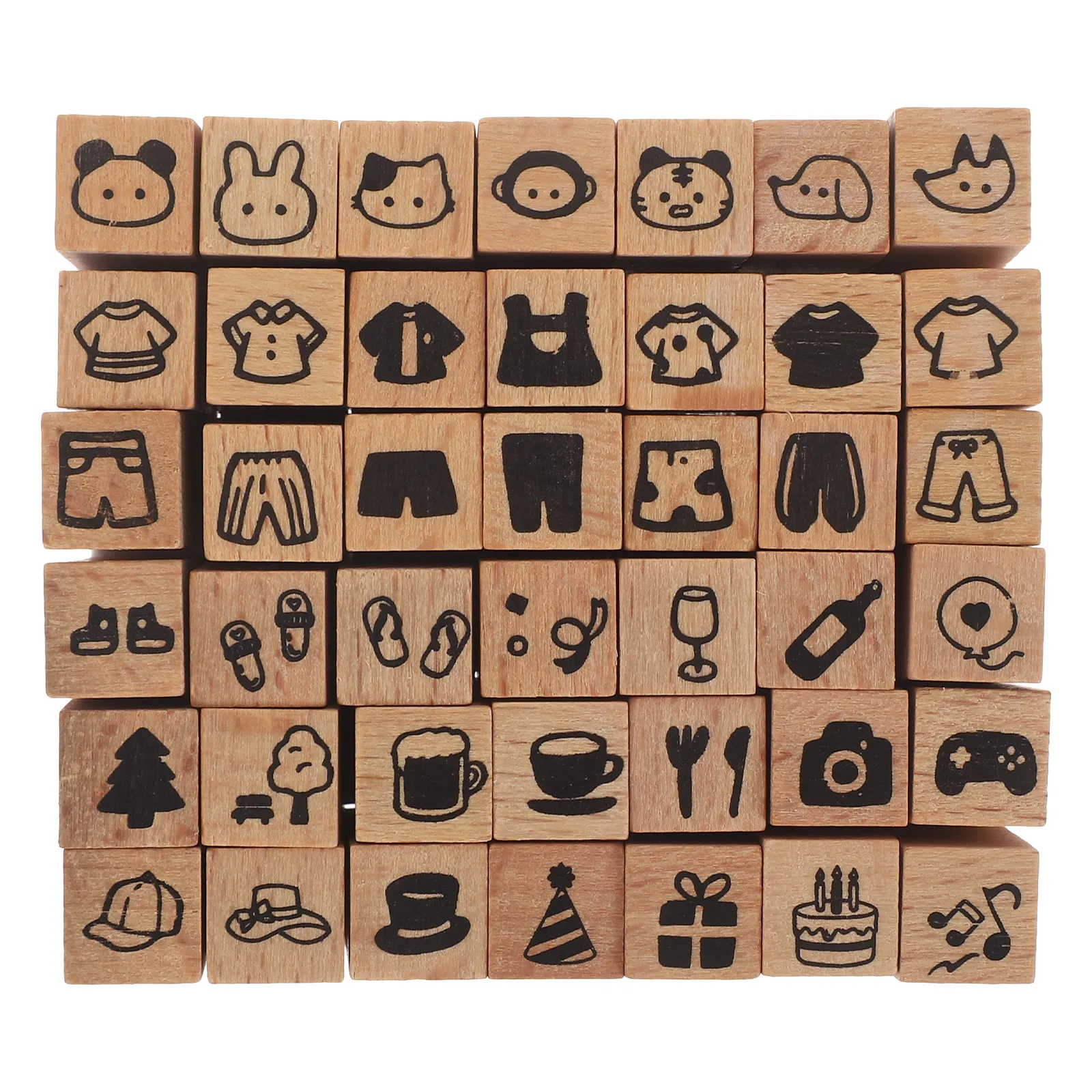 42Pcs Mini Wood Rubber Animal Stamp Set for Crafting Scrapbooking Kids DIY Journals Handmade Cards Party Favor Stamps