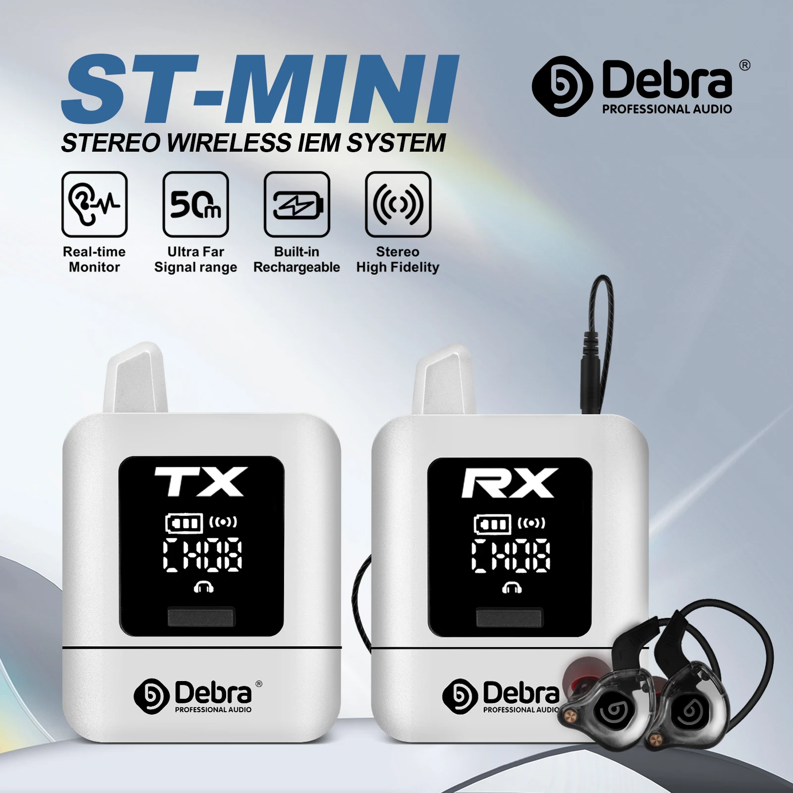 ST-mini UHF IEM 무선 인이어 모니터 시스템 스테레오 사용 범위 30-50m 음악 오디오 모니터링 라이브 방송용 충전식