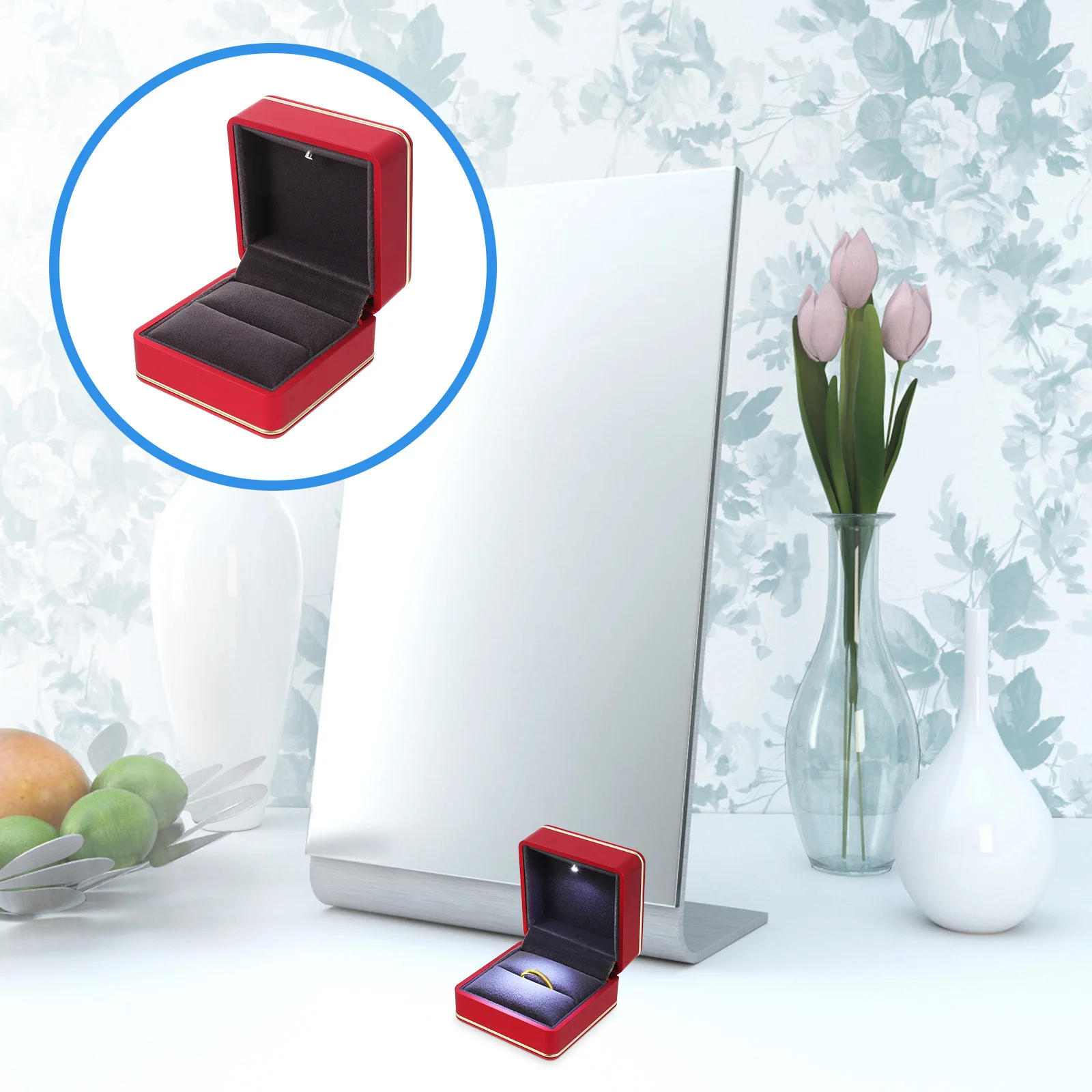

LED Lighting Ring Box Square Shape Creative Proposal Jewelry Container with Bright LED Light Romantic Organizer for Ring