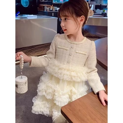 2-13 Years Girls Velvet Warm Princess Dress Kids Patchwork Beige Party Layered Dresses for Girls Toddler Outfits Clothing 6 8 9