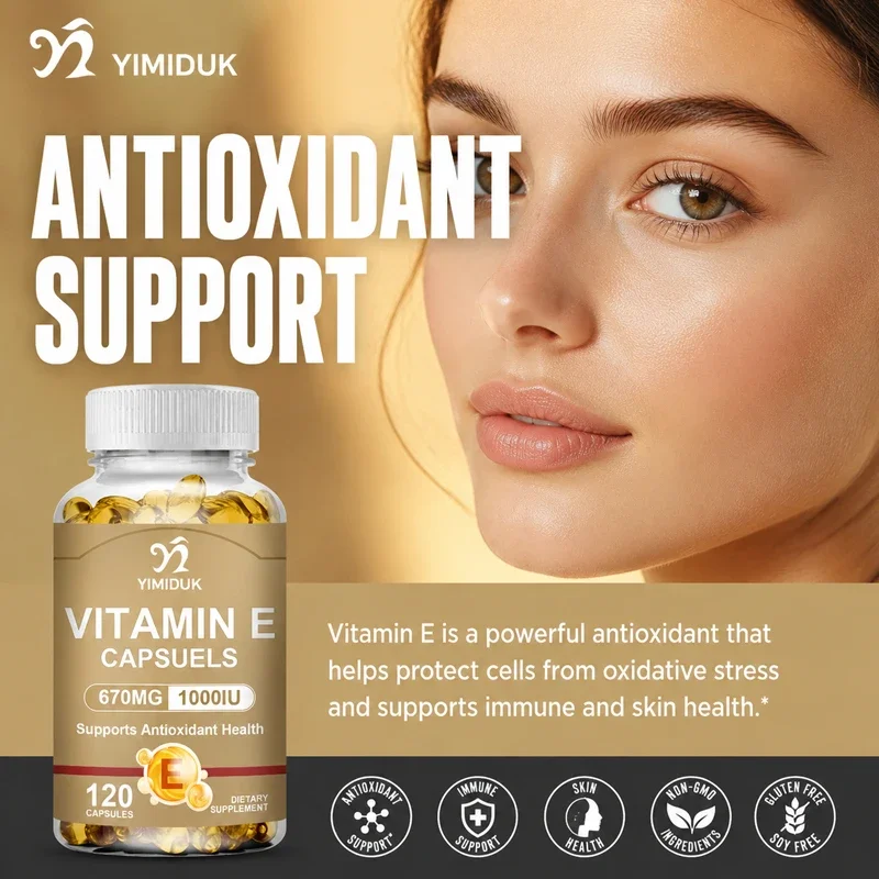 Organic Potency Vitamin E Capsules, with Full Tocopherols, Safflower Oil, Improve Skin Elasticity & Anti-Aging, Ideal Gift Pick