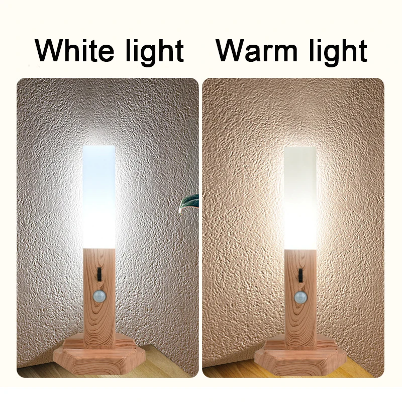 Smart Motion Sensor Led Night Light Flashlight Wall Lamp Cabinet Lamp WOOD-EMULATED Daily Home Porch Lamp Sensor Lamp