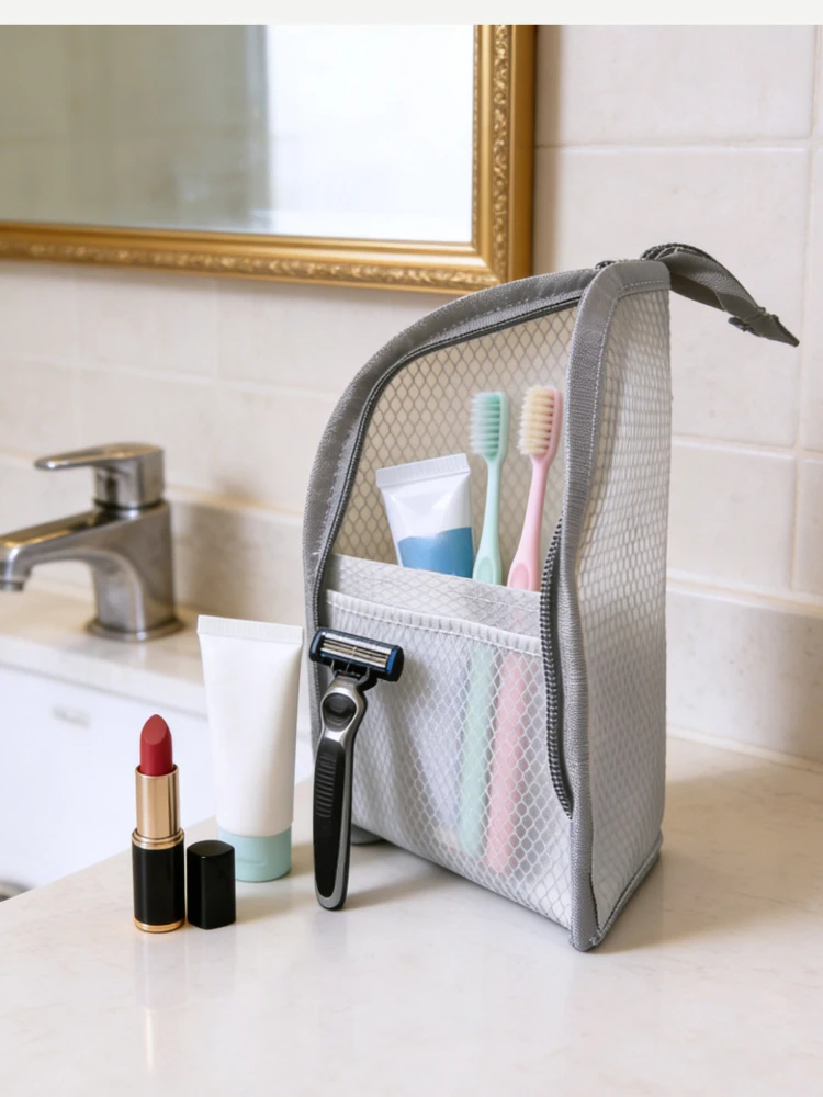 Waterproof Mesh Travel Toiletry Bag Portable Toothbrush Cosmetic Organizer Makeup Brush Storage Pouch Bathroom Wash Pack