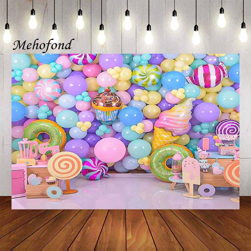 

Mehofond Photography Background Lollipop Ice Cream Colorful Balloons Girl Birthday Party Cake Smash Decor Backdrop Photo Studio