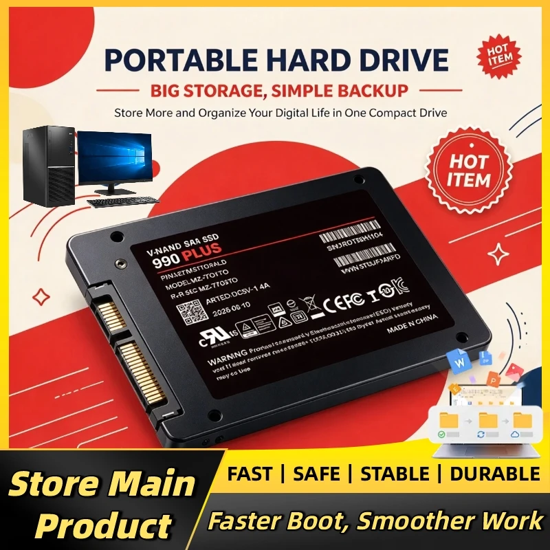 990 PLUS Solid State Disk SSD, 500GB/1TB/2TB/4TB, SATA3, 2.5-Inch, Internal HDD Hard Drive, Laptop, Microcomputer, Desktop.