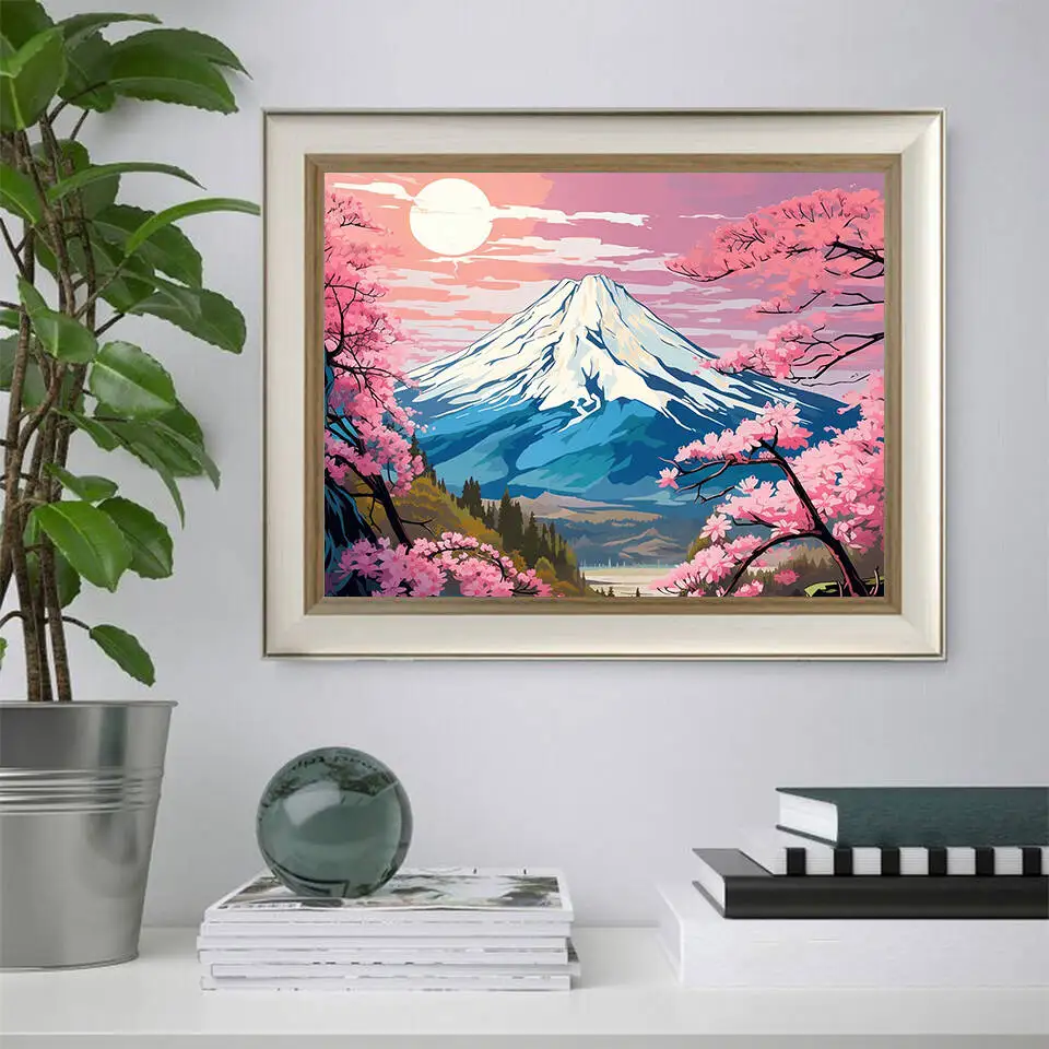 لوحة زيتية بالأرقام منظر طبيعي جبلي DIY لوحة رقمية لشجرة المنزل مشهد صورة فنية على قماش هدية مرسومة يدويًا