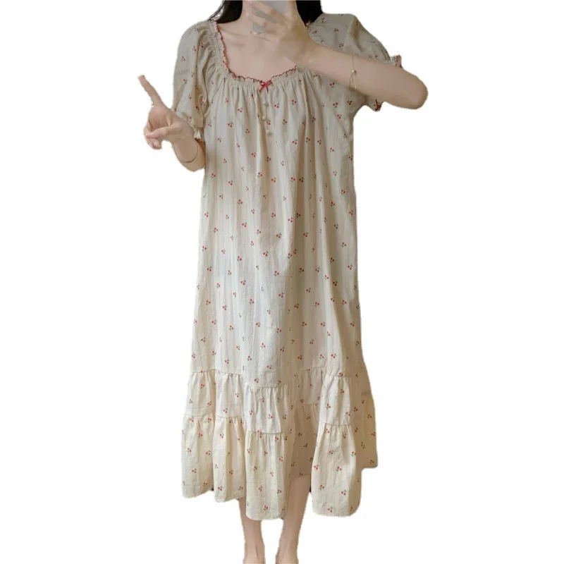 مجموعة ملابس نوم جديدة بأكمام قصيرة وطبعة كرز، ملابس نوم منزلية لطيفة، مجموعة ملابس نوم نسائية عصرية وأنيقة