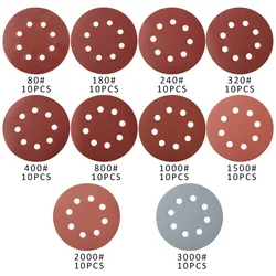 100pcs 5 Inch Round Sanding Discs Alumina Sanding Pads 8-Hole Sheet Polishing Sandpaper for Metal Wood Glass Car