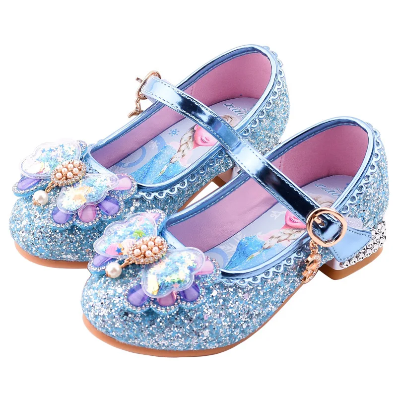 Kid fashion shoes Girls Sandals Frozen 2 Elsa Princess Shoes Little Girls Crystal Shoes Children High Heels Catwalk Show Shoes