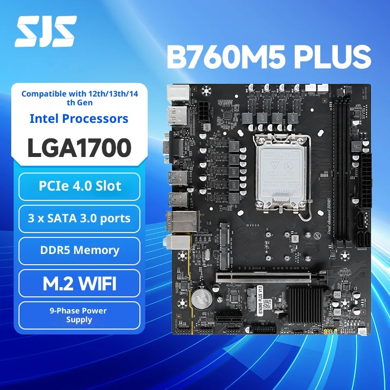 

SEJISHI B760M5 Micro-ATX Motherboard - Intel® Core™ 14th/13th/12th Gen Support, Dual M.2, 2.5Gb Ethernet, Aura Sync RGB Lighting