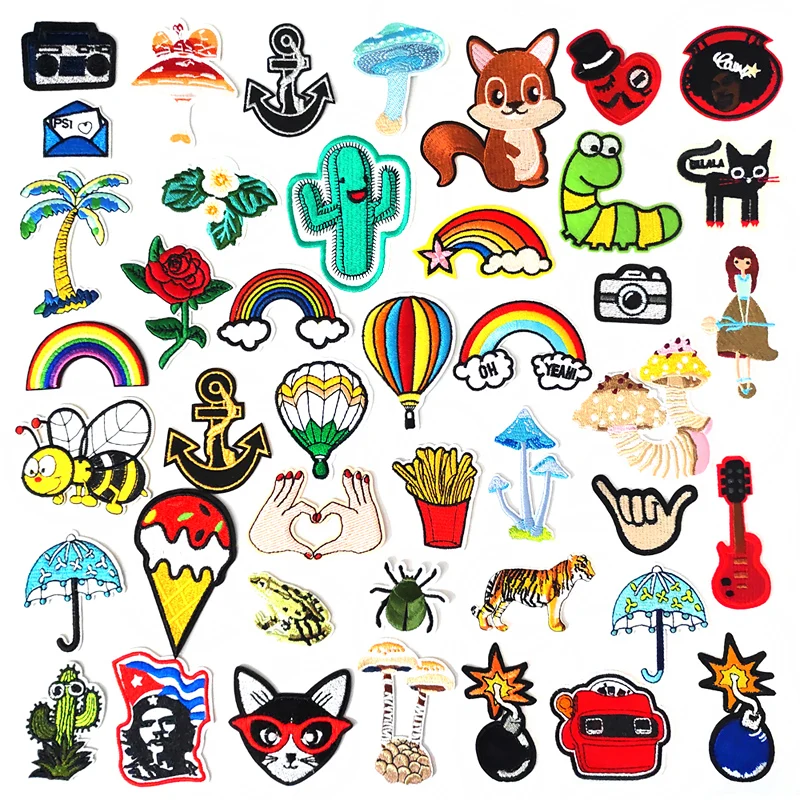 Rainbow Cactus Camera Patches Embroidery For T-Shirt Iron On Appliques Clothes Jeans Stickers Badges Hot Air Balloon