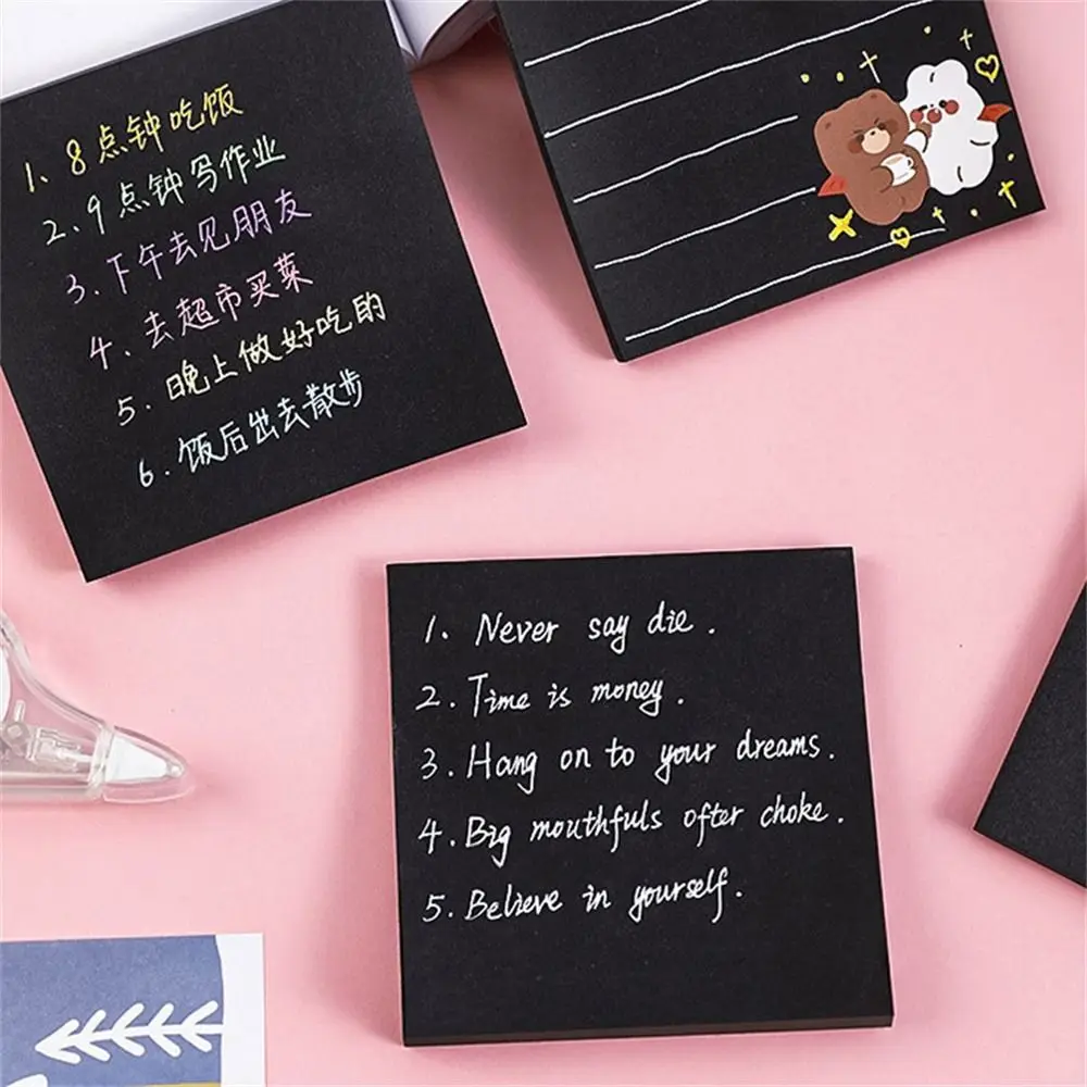 Student Children Self-adhesive Sticky Notes Message Notes 50 Sheets Black Notepads Square Self-Stick Memo Pad Writing Pad