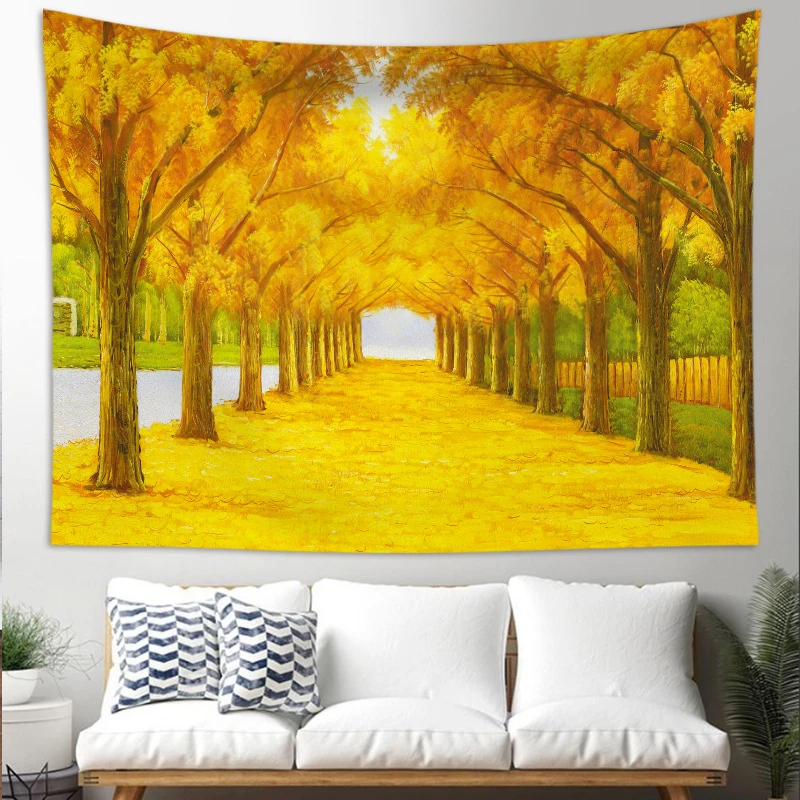 VIKAMA Autumn Tree Lane Vintage Aesthetic Tapestry Wall Hanging Indie Room Home Decor Art Aesthetic Room Decor