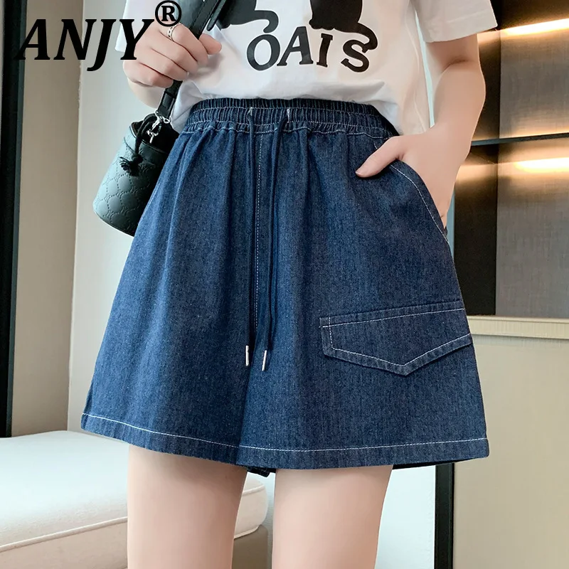 

ANJY новые летние женские джинсовые шорты на шнурке с эластичной резинкой на талии и карманами асимметричного дизайна джинсы High Street широкие брюки A10225